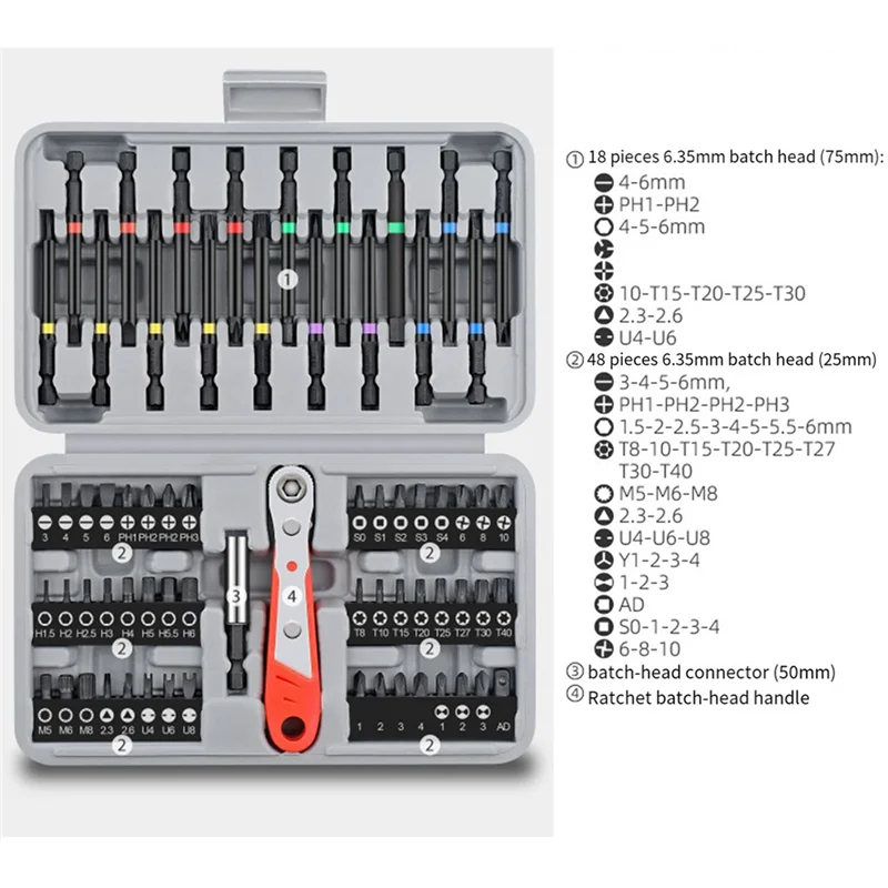AUAU-68Pcs Ratchet Screwdriver Bit Combination Set With 36 Teeth Mini Ratchet Handle Suitable For Home And Auto Repair.
