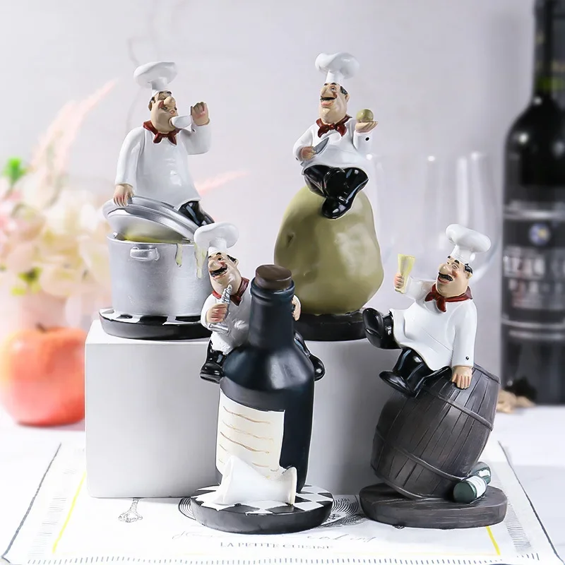 

Multiple Styles Resin Chef Statue Cartoon Restaurant Chef Figurine Cook Ornament Home Kitchen Cute Sculpture Tabletop Decors