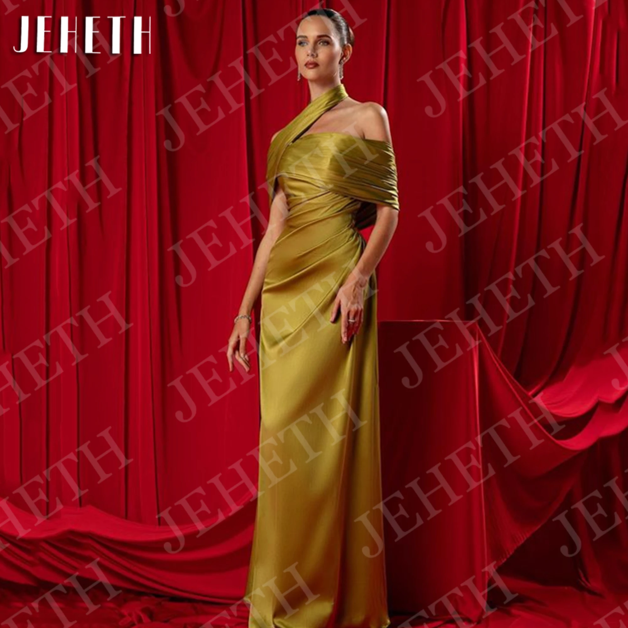 JEHETH Mermaid Prom Dresses 2025 Off Shoulder Women Evening Dress Elegant Satin Saudi Arabia Celebrity Gown Customized Backless image 2