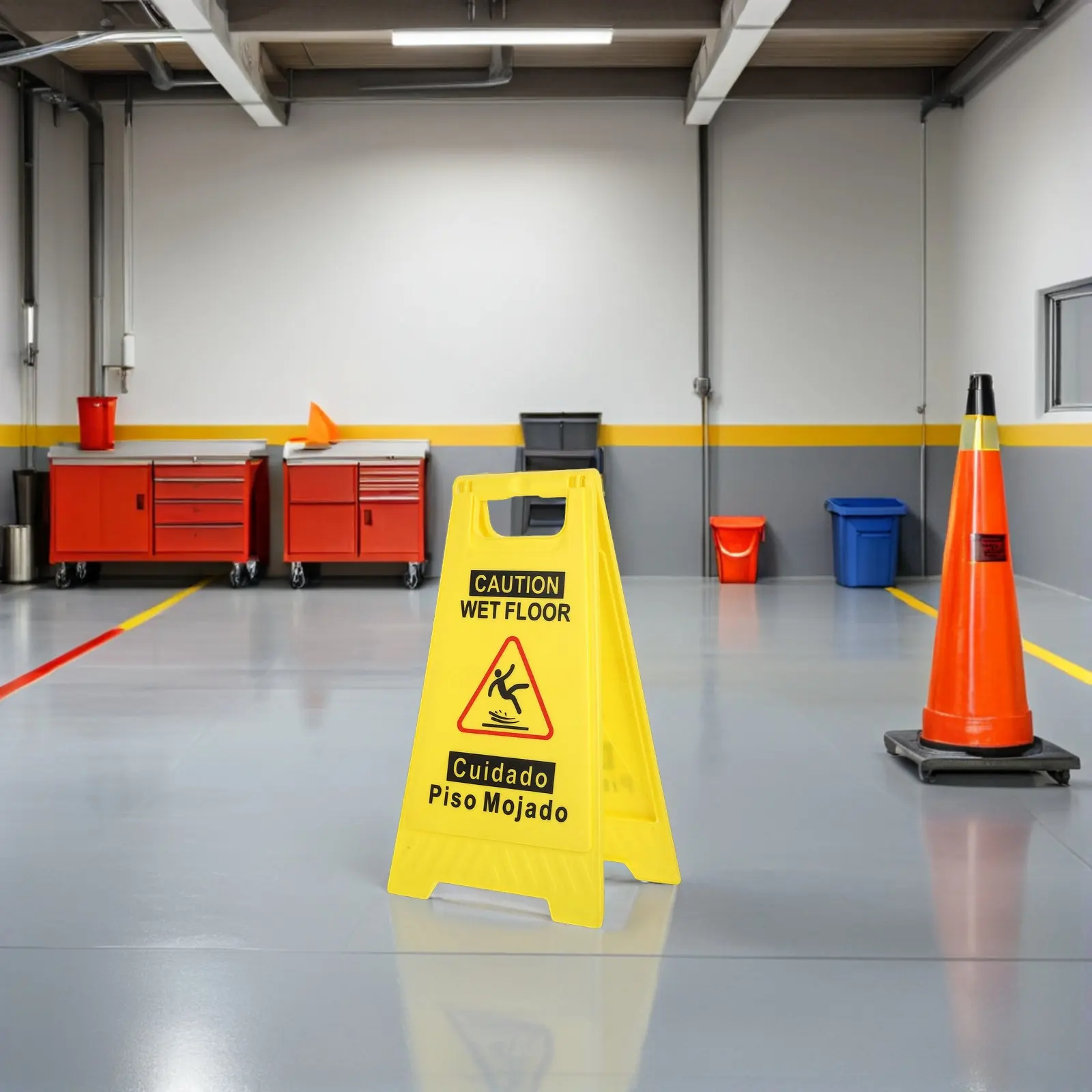 2Pcs Floor Safety Warning Signs Caution Wet Floor Bilingual Double Sided Foldable Yellow A Frame for Commercial Areas