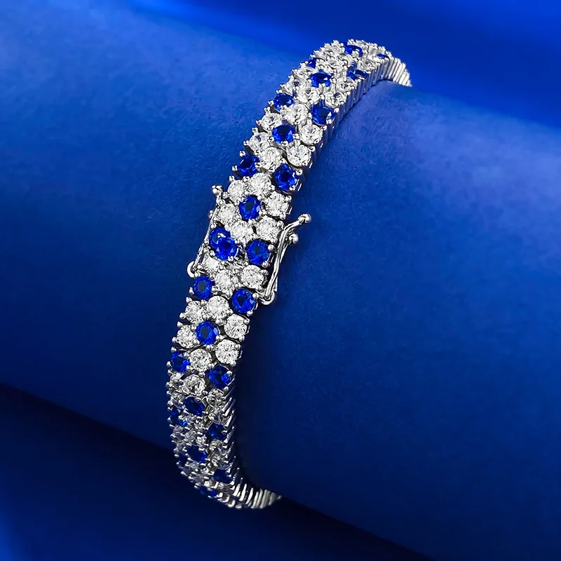 

Vintage 100% 925 Sterling Silver Round Cut Sapphire Gemstone Unisex Basic Bracelet Bangle Fine Jewelry Gift Wholesale