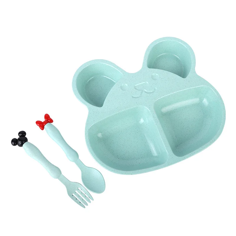 Kids Dishes Baby Eating Dinnerware Set Baby bowl+spoon+fork Feeding Food Tableware BPA Free Cartoon Bear Anti-hot Training Plate