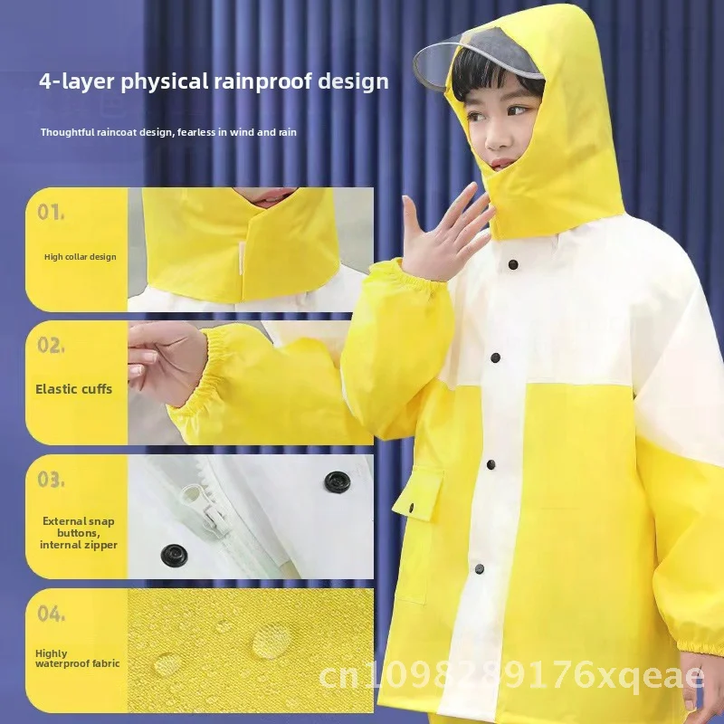

Children's Waterproof Raincoat Rain Pants Set with Schoolbag Bit Full Body Split Poncho for Boys And Girls in Pink Green Yellow