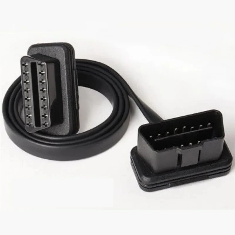 OBD II 8 Core 1 to 2 Male to Dual Female OBD2 Extension Cable Adapter Angled Flat Noodle Wire Car Diagnostic for OBD Detection