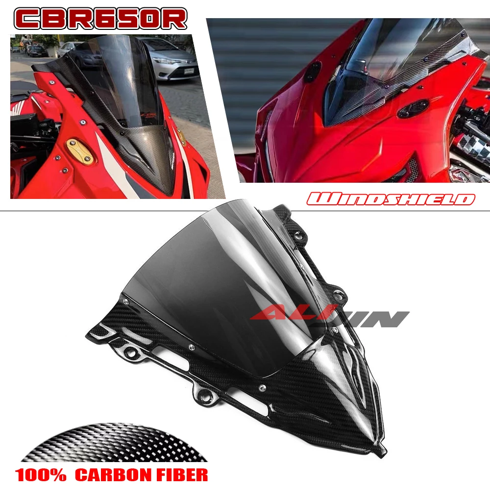 

100% настоящий сухой обтекатель из углеродного волокна для Honda CBR650R 2019-2023, передние обтекатели мотоцикла, двойной пузырь, лобовое стекло, лобовое стекло