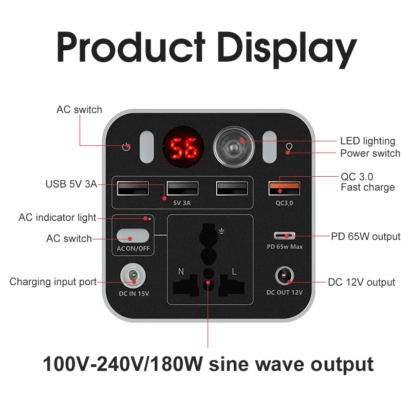 High Quality Solar Generator Camping Power Supply 180W 155Wh Lithium Battery Storage Backup Outdoor Portable Power Station