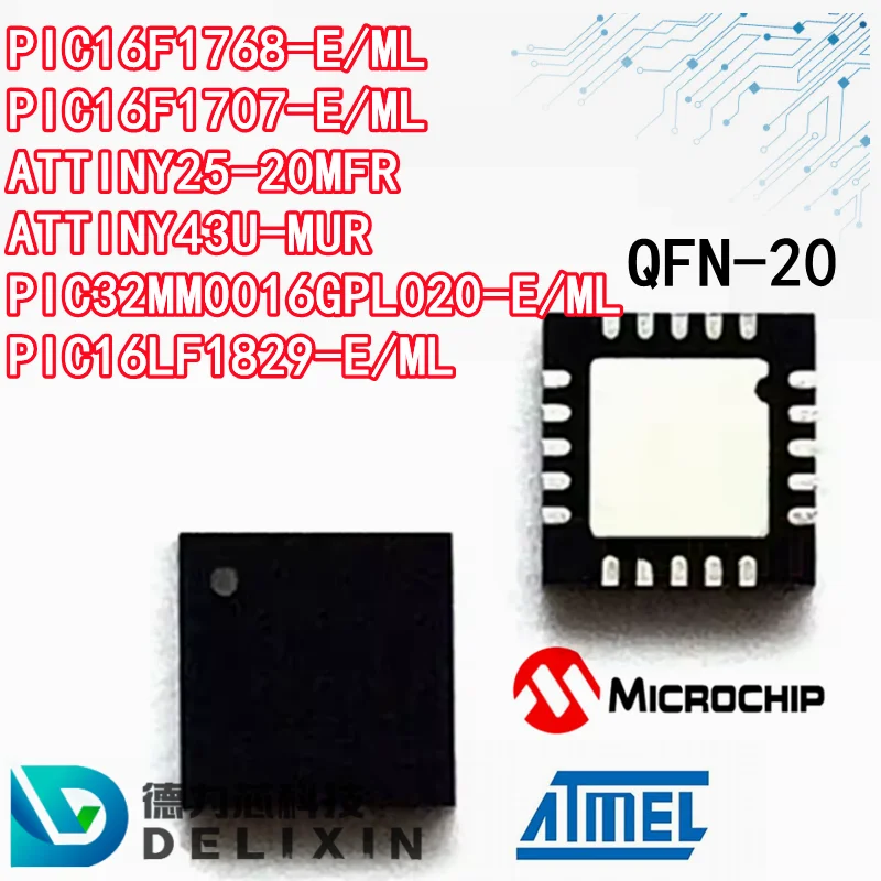 PIC16F1768-E/ML PIC16F1707-E/ML ATTINY25-20MFR ATTINY43U-MUR PIC32MM0016GPL020-E/ML PIC16LF1829-E/ML Chip microcontrollore