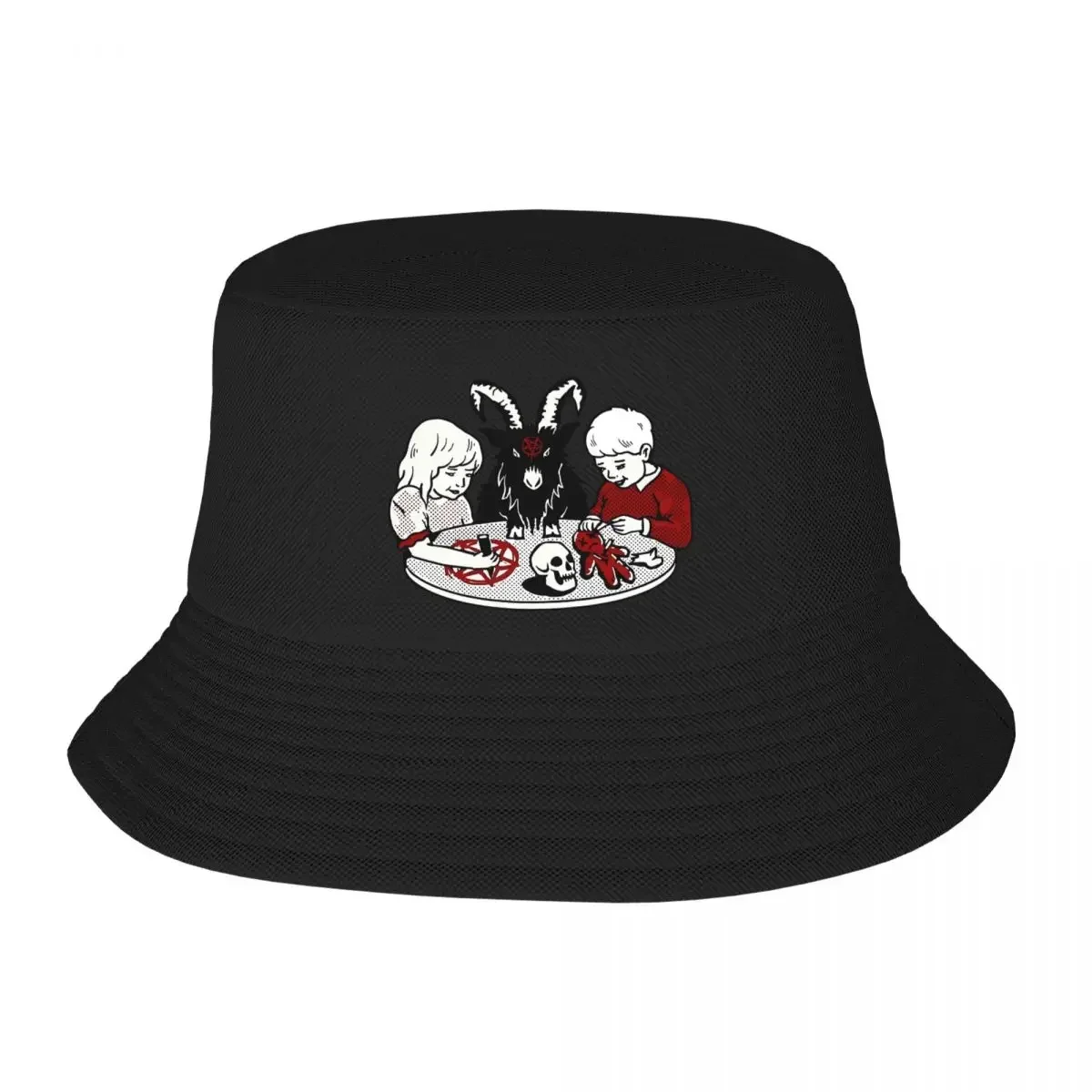 Custom My Family And Devil Goat Bucket Hat for Women Men Printed  Baphomet Summer Travel Beach Outdoor Camping Cap