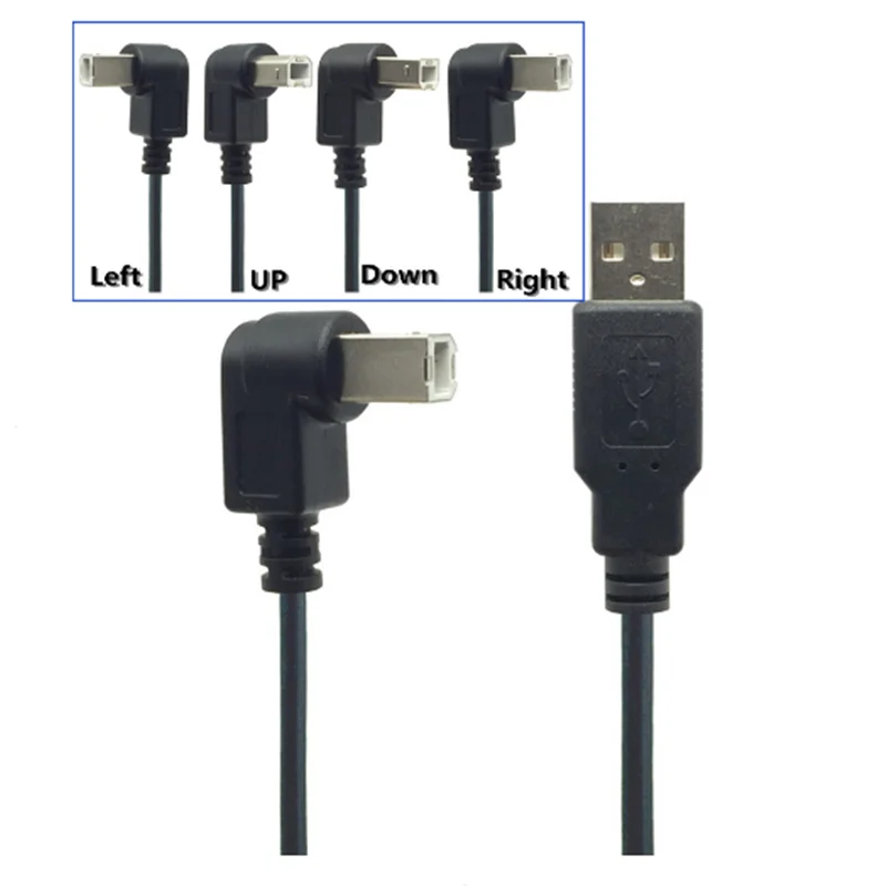 Cable USB tipo A macho A tipo B macho, 90 grados, arriba, abajo, izquierda y derecha, 2,0, 150cm, 5 pies
