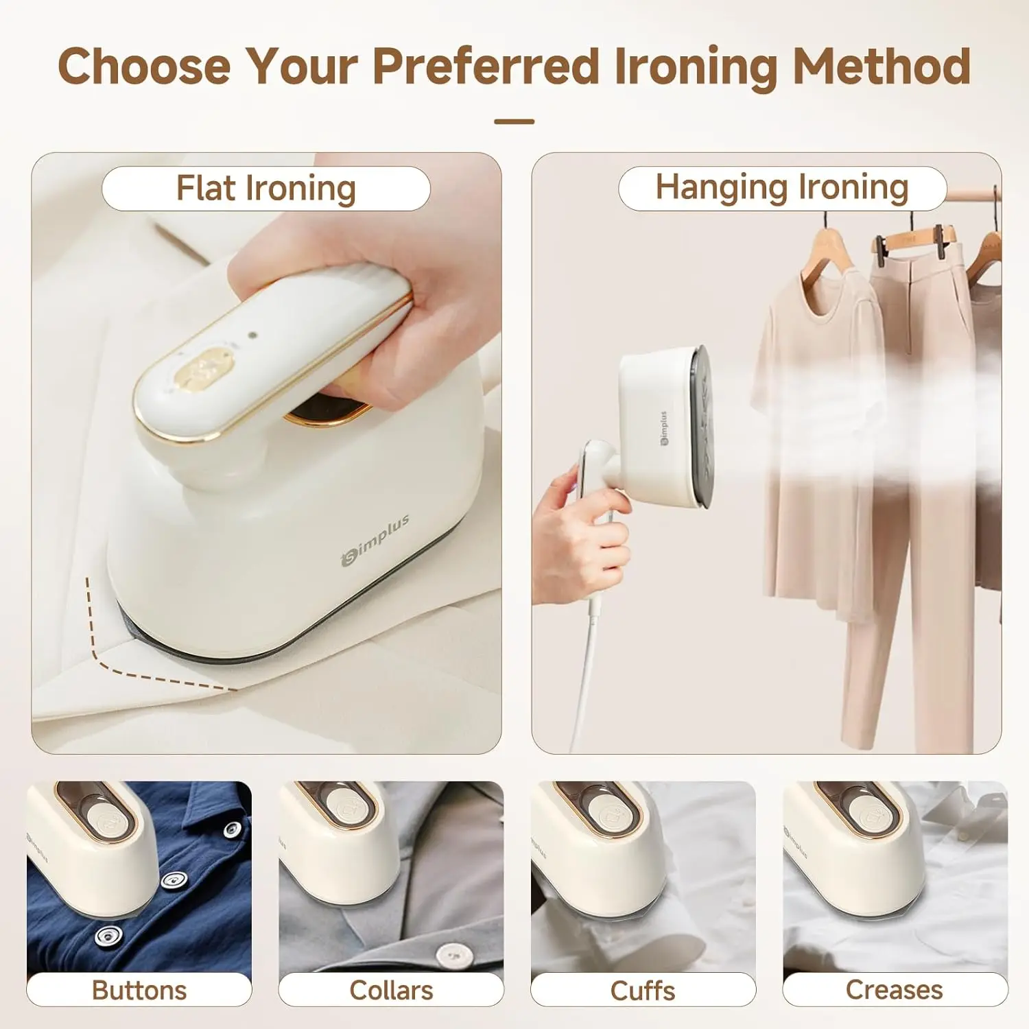 Portable Garment Steamer 2-in-1, 1000W Fast Heat-Up, Compact Travel-Friendly Wrinkle Remover with 120ml Tank & Rotating Handle