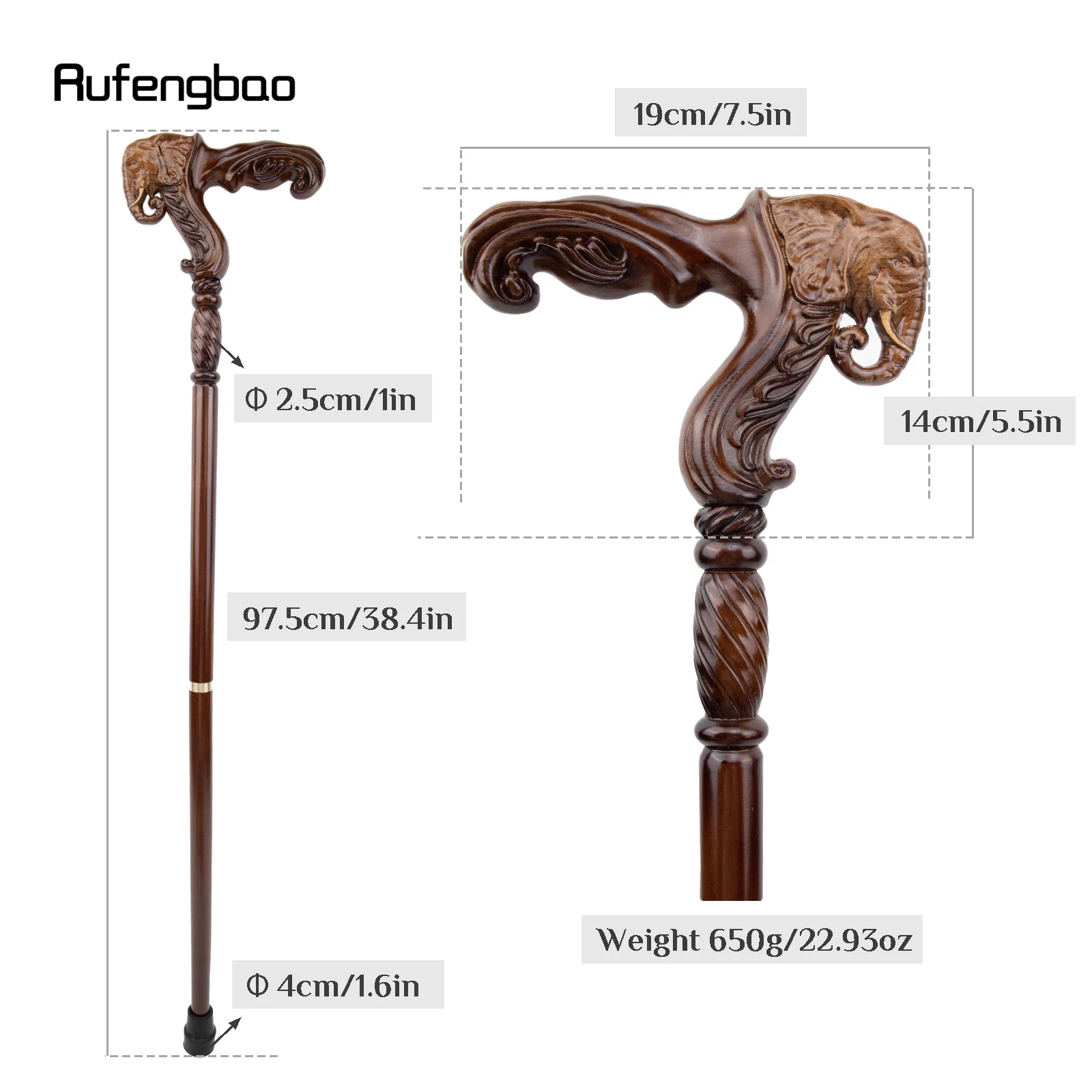 Elephant Brown Wooden Fashion Walking Stick Decorative Vampire Cospaly Party Wood Walking Cane Halloween Mace Wand Crosier 93cm