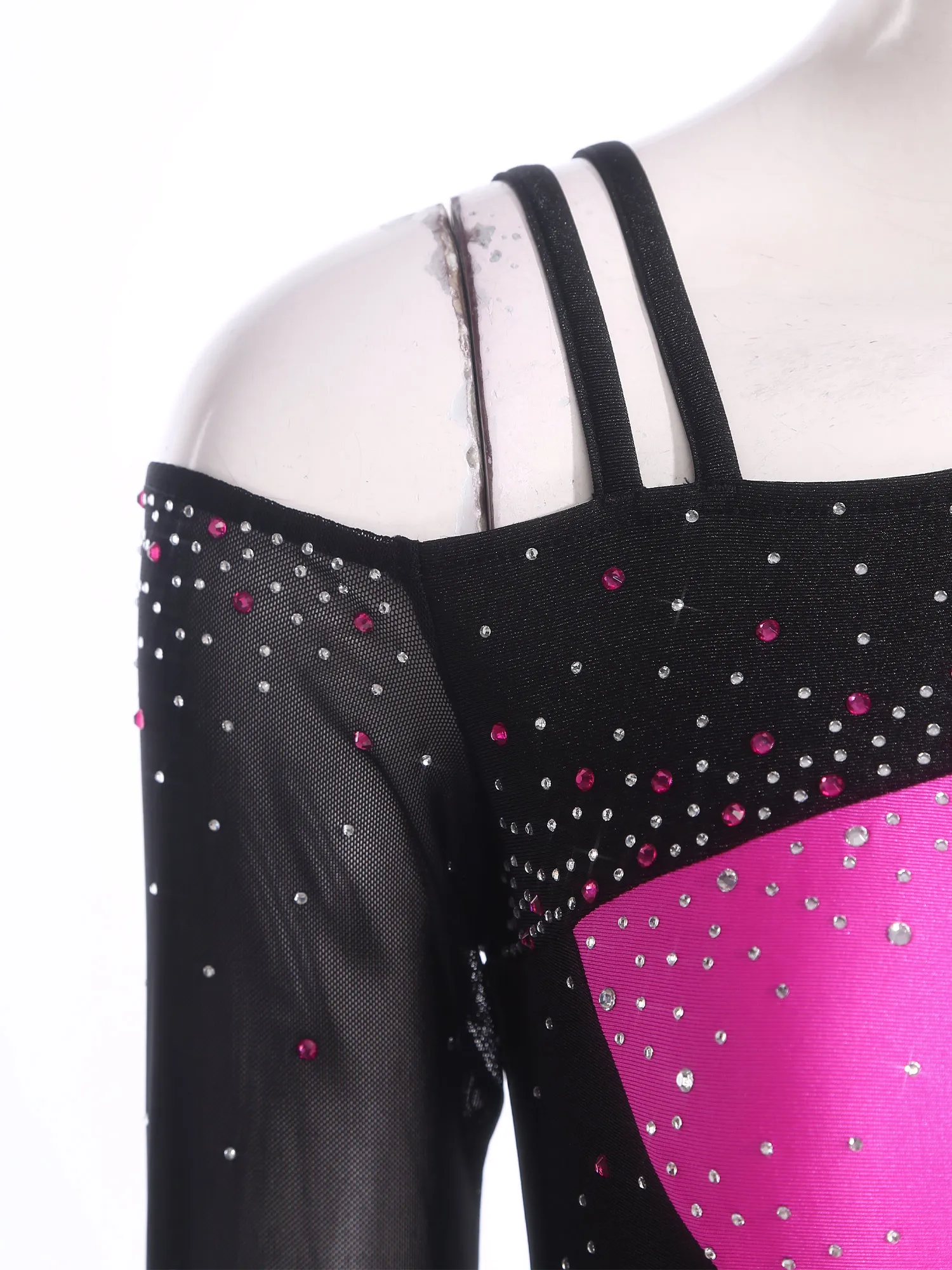 Sukienka do łyżwiarstwa figurowego z długim rękawem, zdobiona dżetami, z siateczki, trykot, sukienki do tańca lirycznego, gimnastyki, akrobatyki, baletu.