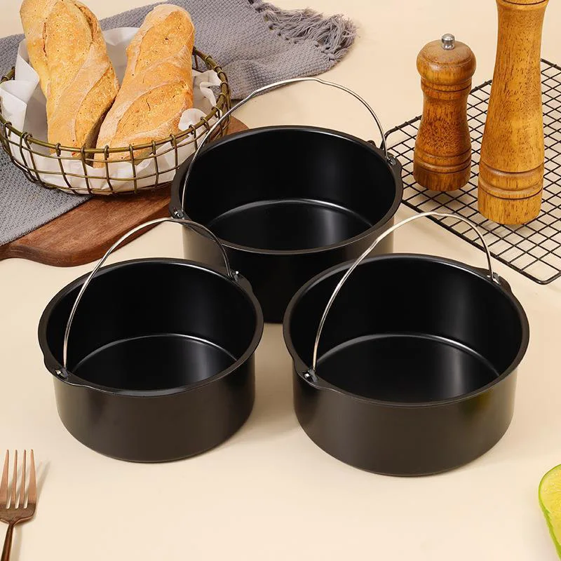 6/7/8Inch Baking Mold with Handle Air Fryer Pot Carbon Steel Oven Baking Basket Non-stick Cake Disc Molds Kitchen Cooking Tool