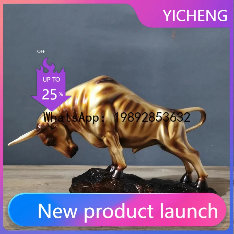 

Resin Handicrafts Realistic Figure Sculpture Golden Bull Figurine Bull Statue Cattle Cow Decorative Figurines Home Decoration