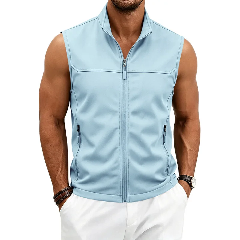 2026 American summer explosion Ami Kaji knitted retro men's breathable stand-up collar zipper casual vest