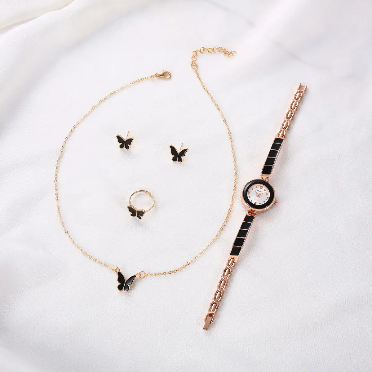 4PCS Set Women Bracelet Watches New Hot Luxury Ladies Stainless Steel Wrist Quartz Watch For Valentine's Day Birthday Box Gifts