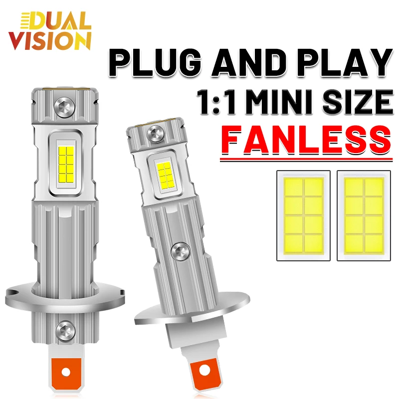 

Dualvision H1 светодиодный лампы для фар CANBUS 1:1 Plug And Play Mini H3, автомобильная фара Turbo, автомобильные диодные лампы 6500K 12V H1 Светильник лампы