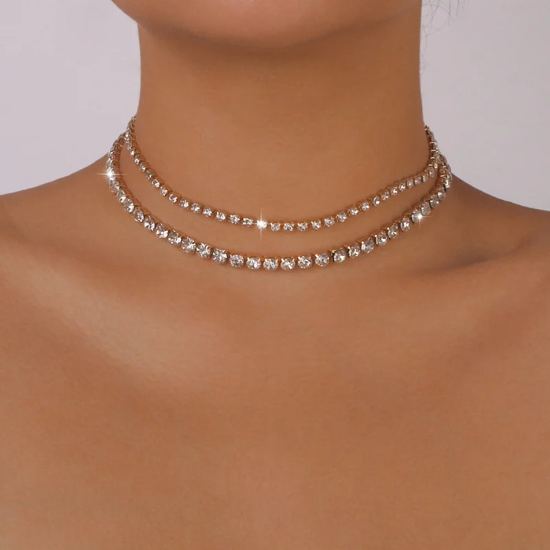 

Shining Rhinestone Elegant Light Luxury Claw Chain Double Layer Choker Sweet and Spicy Retro Necklace