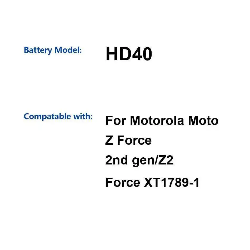 

High Capacity For Motorola Moto Z Force 2Nd Gen Z2 XT1789-1 HD40 2565Mah Mobile Phone Battery