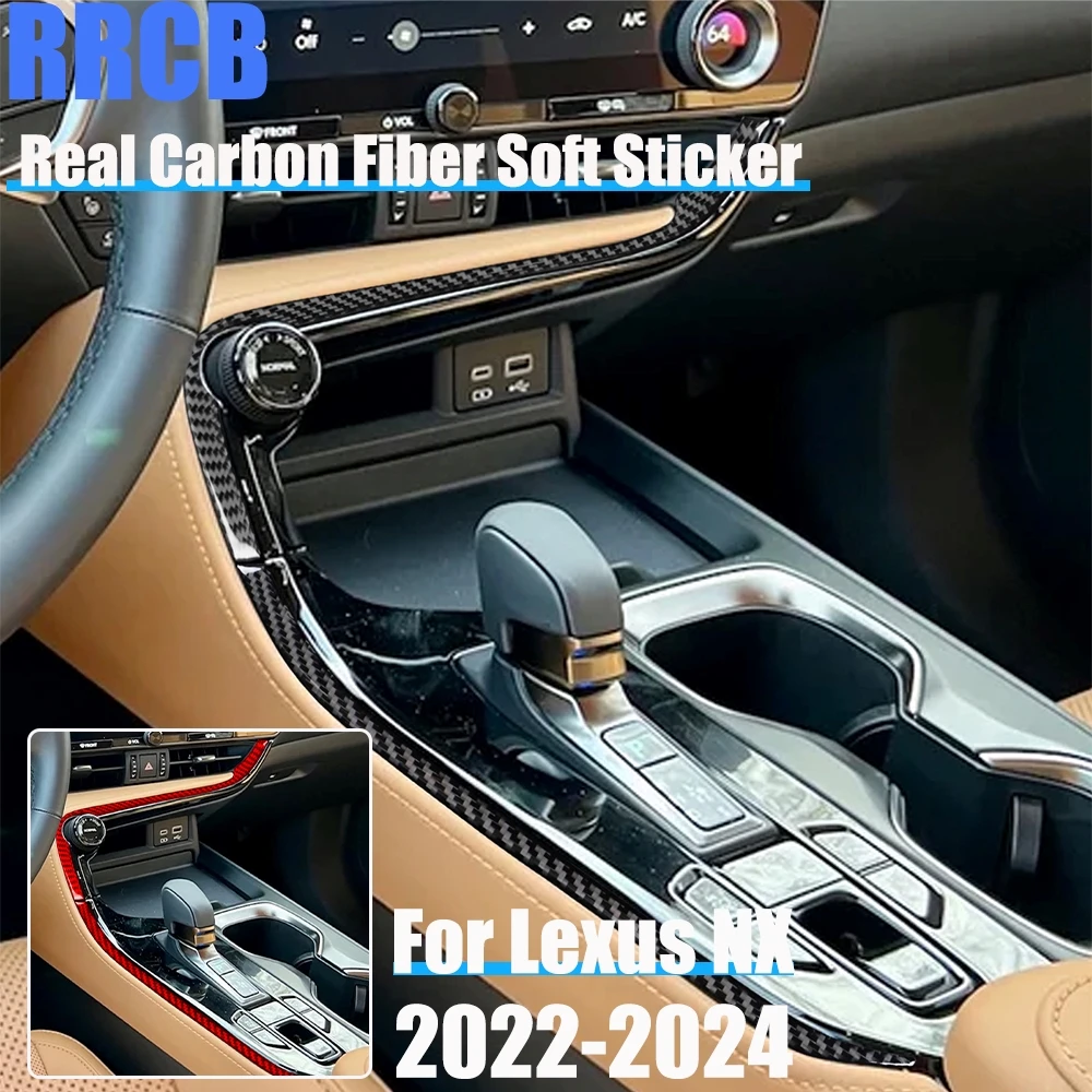 

Real Carbon Fiber Car Accessories Gear Shift Strip Trim Cover Soft Sticker For Lexus NX260 NX350H NX400H NX450H 2022 2023 2024