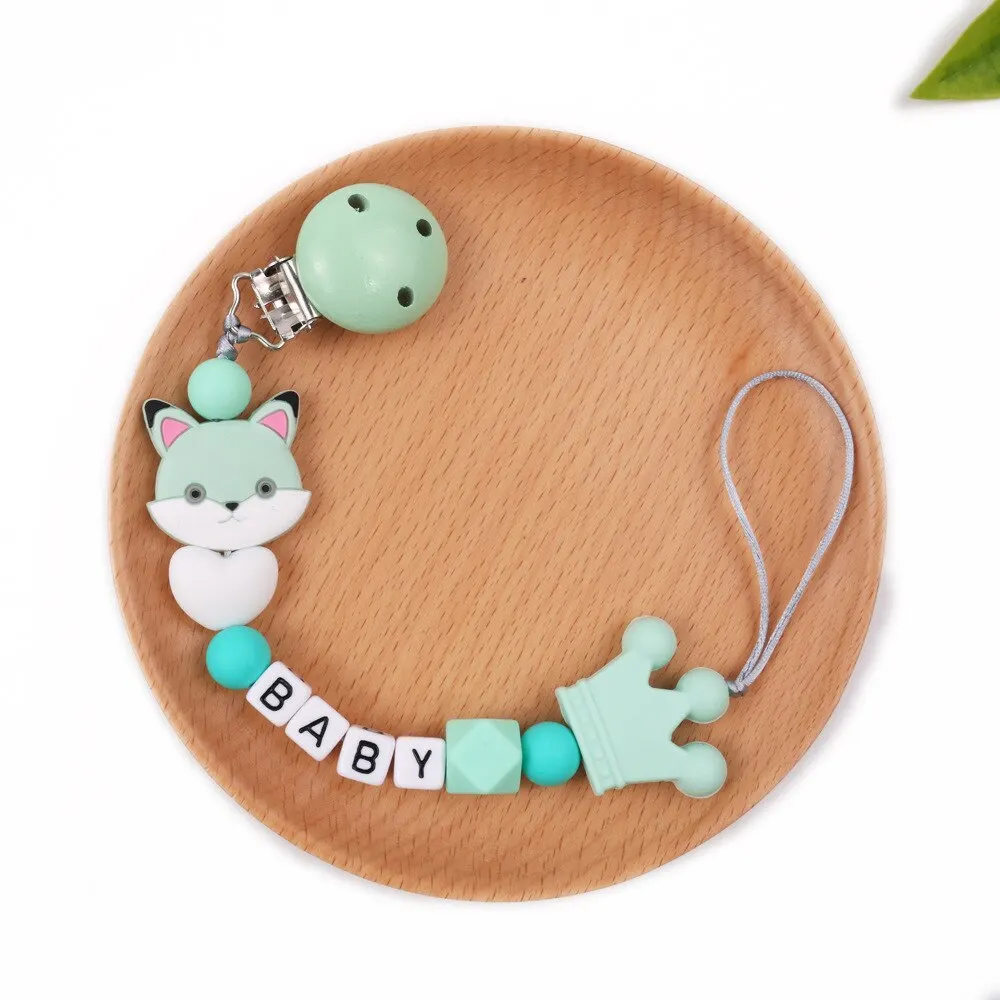 Personalized Name Baby Pacifier Clips Animal Silicone Pacifier Chain Holder for Baby Teething Soother Chew Toy Dummy Clips