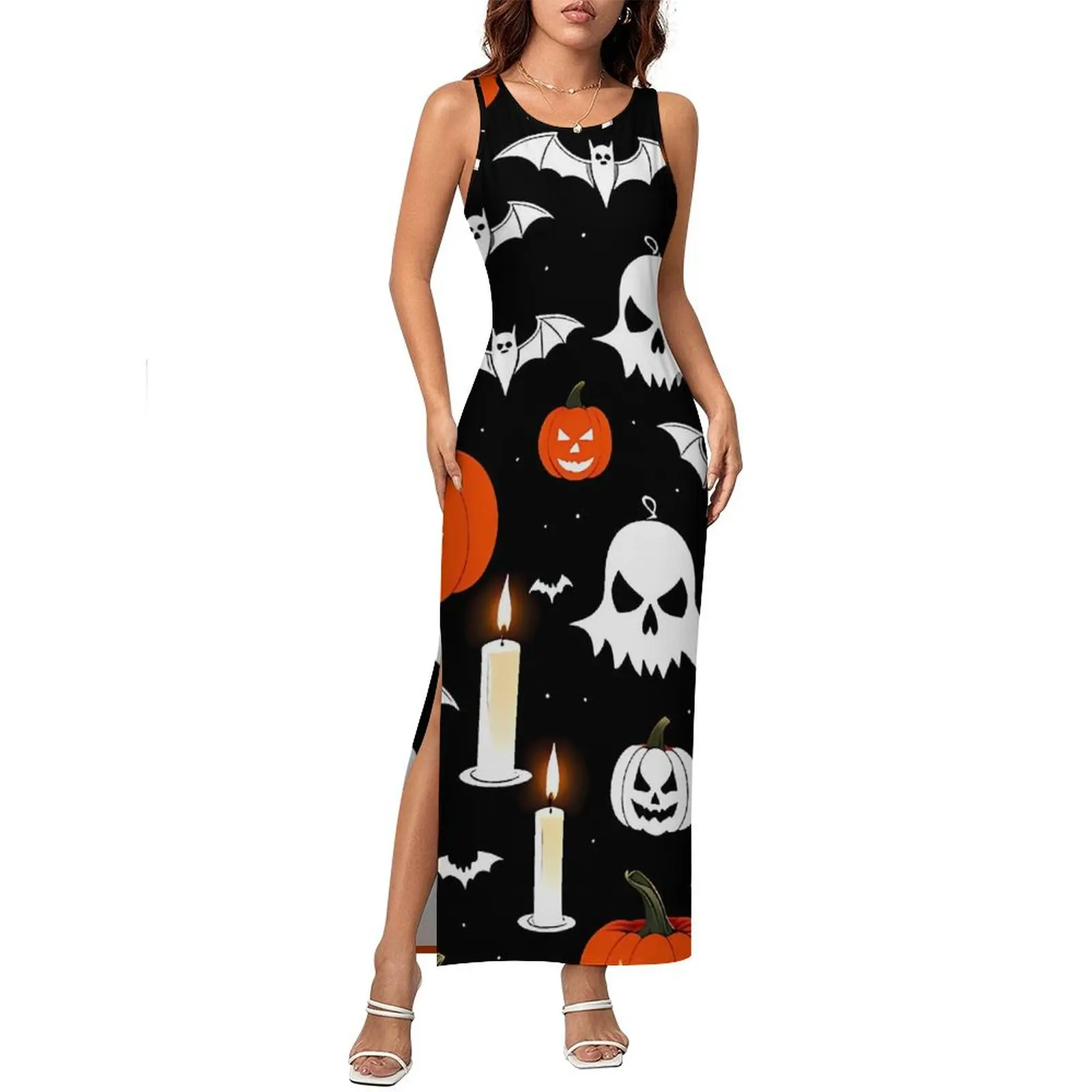 할로윈 해피 Haunts 드레스 호박 해골 박쥐 캐주얼 Y2k 맥시 드레스 우아한 Bodycon 드레스 여성 디자인 빅 사이즈 의류