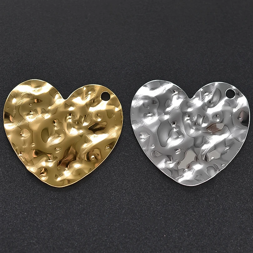 6Pcs/Lot Stainless Steel DIY Mix Colors Hammered Textured Irregular Pendant Earrings Material Personalized Heart Charms Jewelry