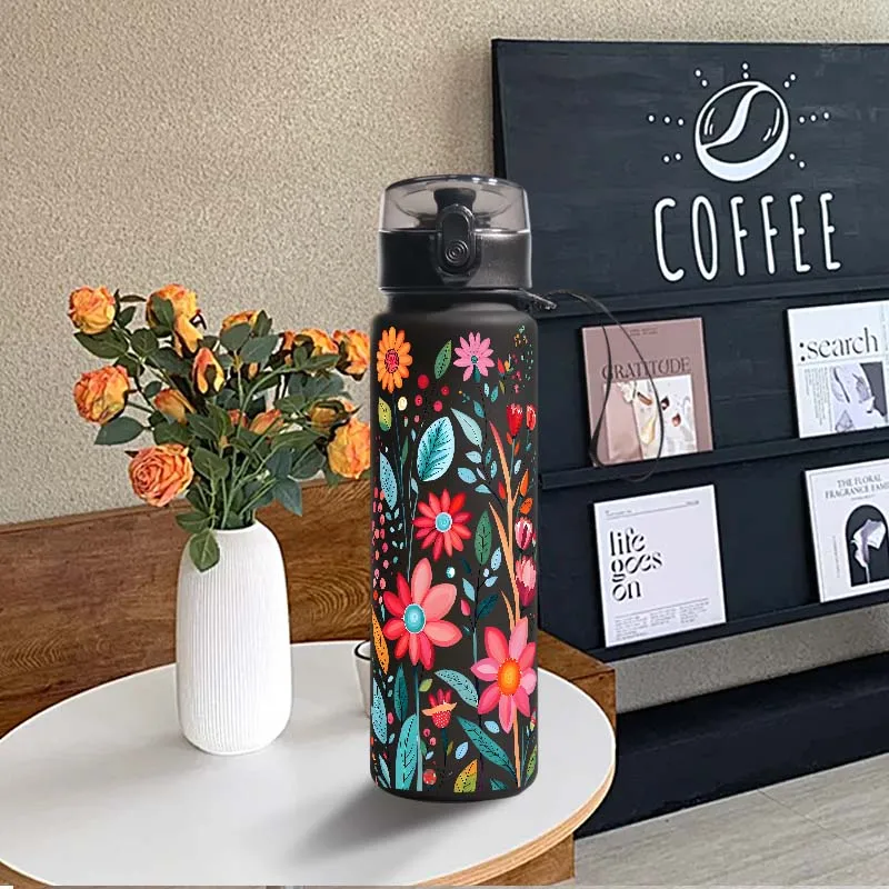 Botella de Diseño Floral de Lujo de 750 ml-BWBD/25.4 OZ - A Prueba de Fugas, Portátil, Vaso Deportivo Resistente para Exteriores