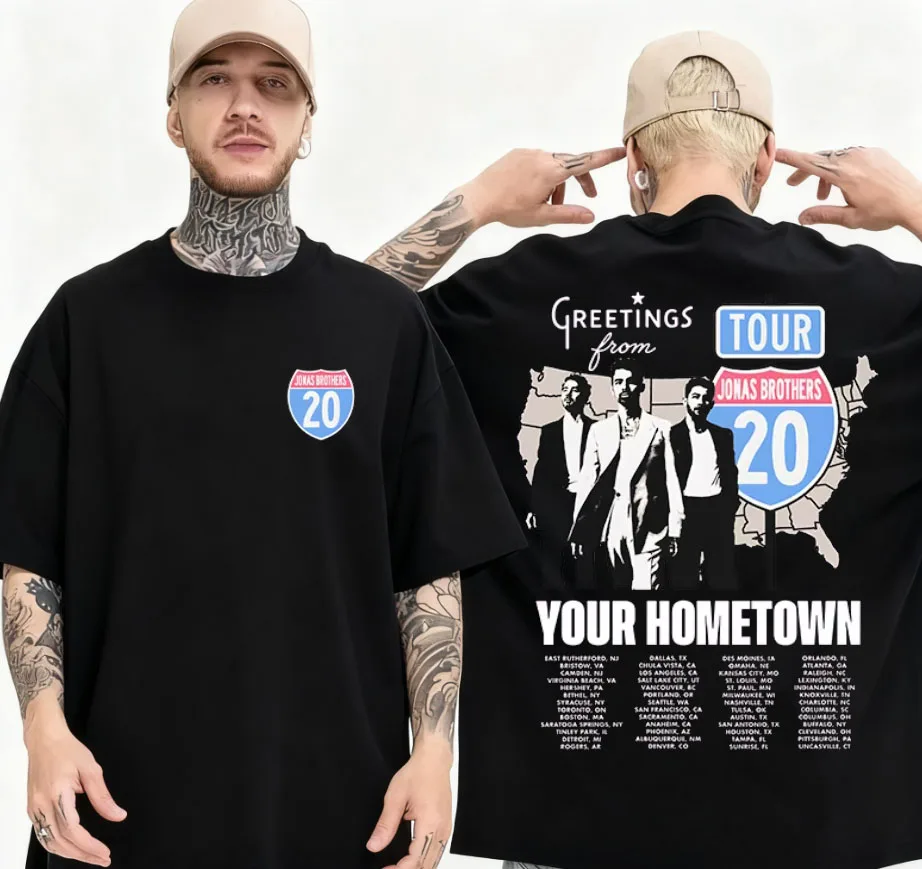 جوناس براذرز من مسقطتك يهنئة الطريق السريع 20 السياحية تي شيرت الرجال ريترو الفرقة القطن تي شيرت Harajuku الشارع الصيف قميص #1