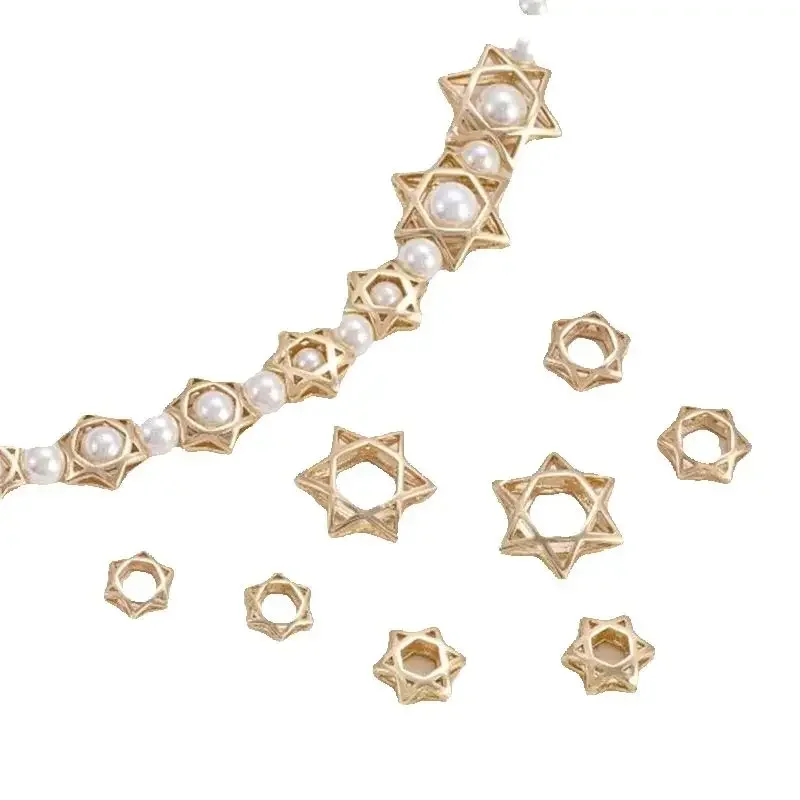 14K Gold-Plated Hexagonal Star Bead Ring Handmade Beaded Partition for DIY Bracelet Necklace Accessories Hollowed out Design K03