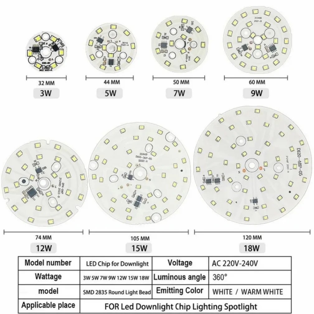 3W 5W 7W 9W 12W 15W 18W LED Chip for Downlight SMD 2835 Round Light Beads AC 220V-240V Led Downlight Chip Lighting Spotlight