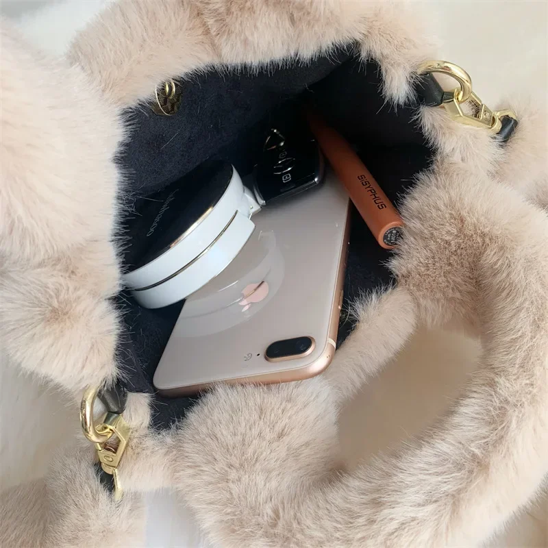 Lovely Faux Fur damska torba na ramię Solid Color Ladies miękki pluszowy Crossbody torby przenośna torebka damska mała torebka torebki