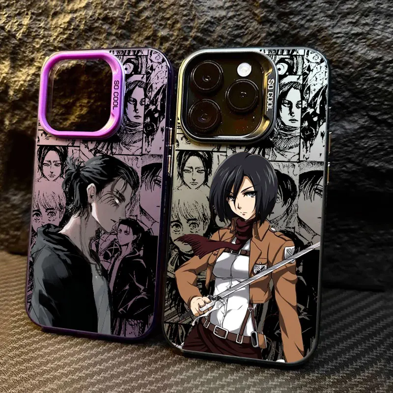Coque de téléphone Eren Mikasa Attaque des Titans pour iPhone 13 14 15 16 17 Pro Max Plus 16e 17E 17 Air 11 18 Pro Housse antichoc