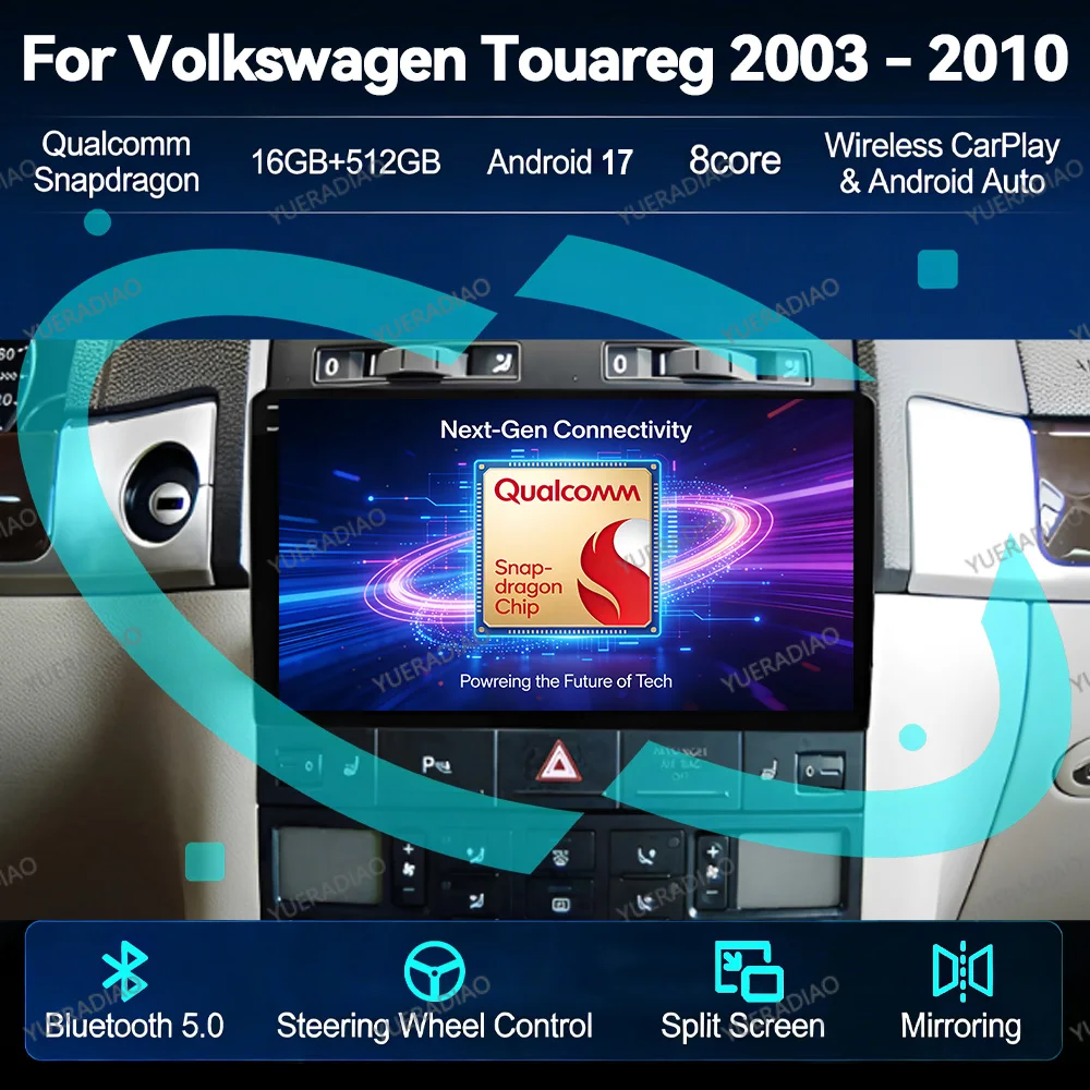 Android 17 Car Radio For Volkswagen VW Touareg 2003 - 2010 GPS NAVI 2DIN Touch Screen Multimedia Stereo Video Player DVD 2K QLED