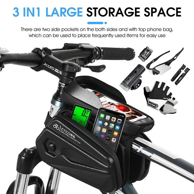 WEST BIKING Bicycle Top Tube Phone Bag Touch Screen Waterproof 6.5 Inch Bike Phone Bag MTB Road Bike Cycling Front Frame Bag