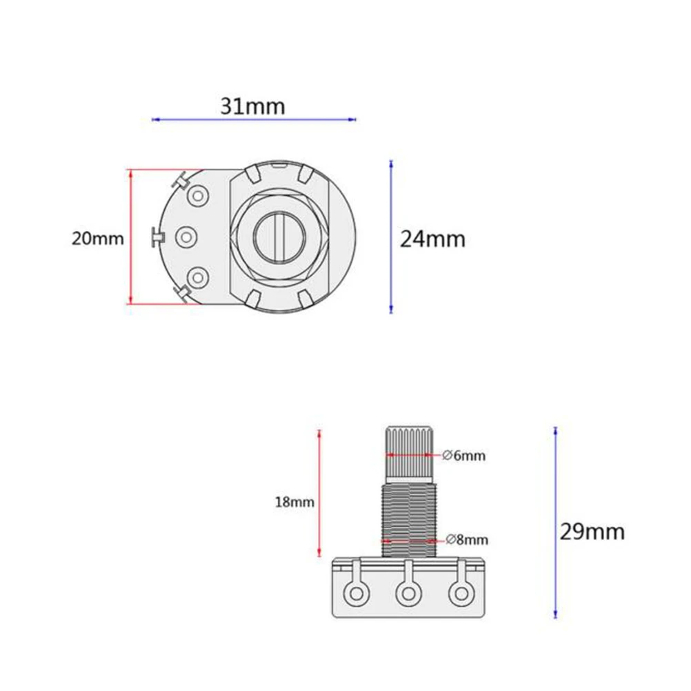 

A500k Ohm Guitar Potentiometer Split Shaft Coarse Knurled Shaft Volume Control Electric Pot Guitar Potentiometer