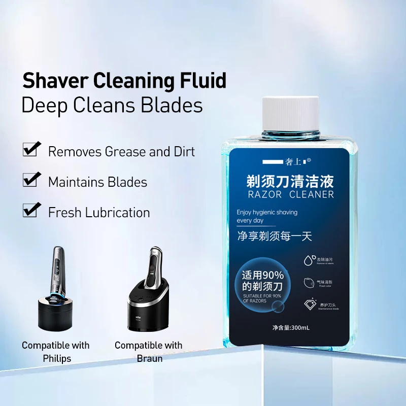

Жидкость для чистки электробритв Philips и Braun, 300 мл: глубокая очистка, обезжиривание, смазка, уход за лезвиями