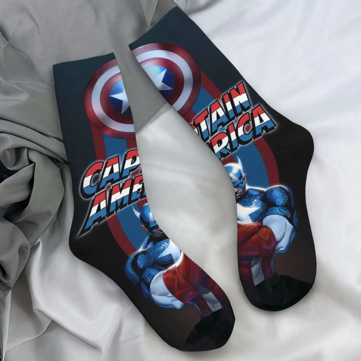 Superhero Captain America Socks Retro Stockings Winter Anti Sweat Men's Socks Medium Soft Printed Outdoor Sports Socks