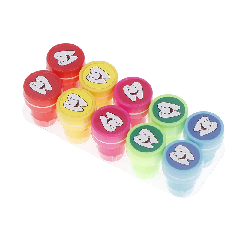 10Pcs Dentist Gift Smiley Face Tooth Stamper Kids Self-ink Tooth Pattern Stamps Encourage Seal Sticker Dentistry Souvenirs