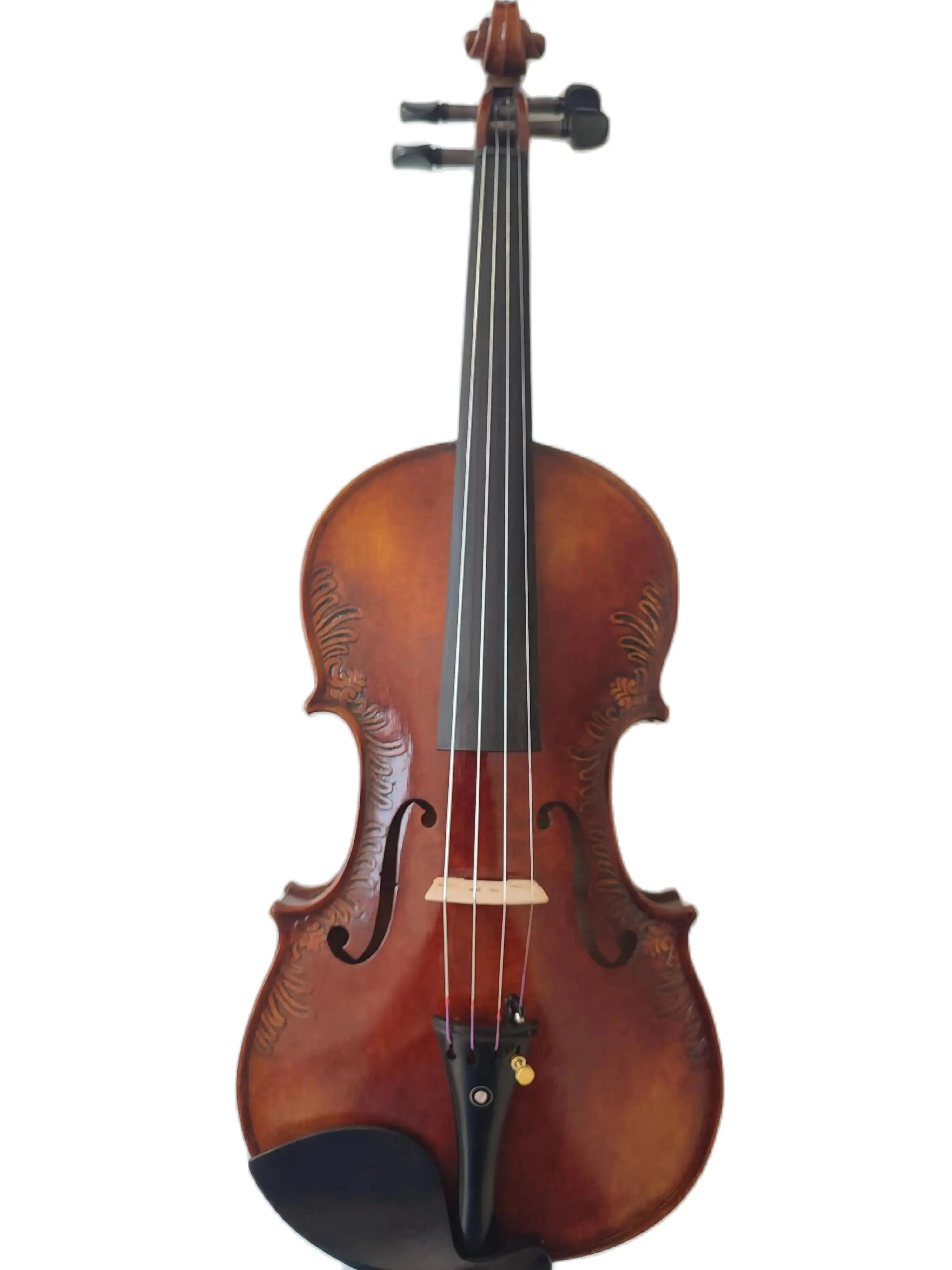 Hand-Made Carved Flower Violin 4/4 Solid Wood K1024