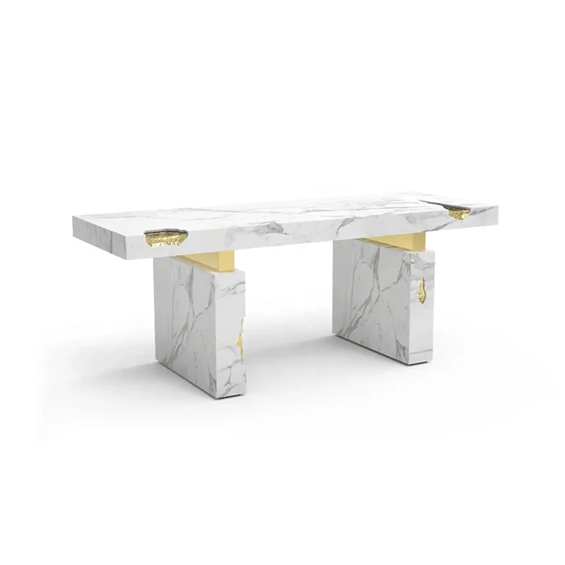 Customized Modern Luxury Italian Art Deco Empire White Metal Marble Table Writing Desk Home Office Dining Use Made Quality Stone