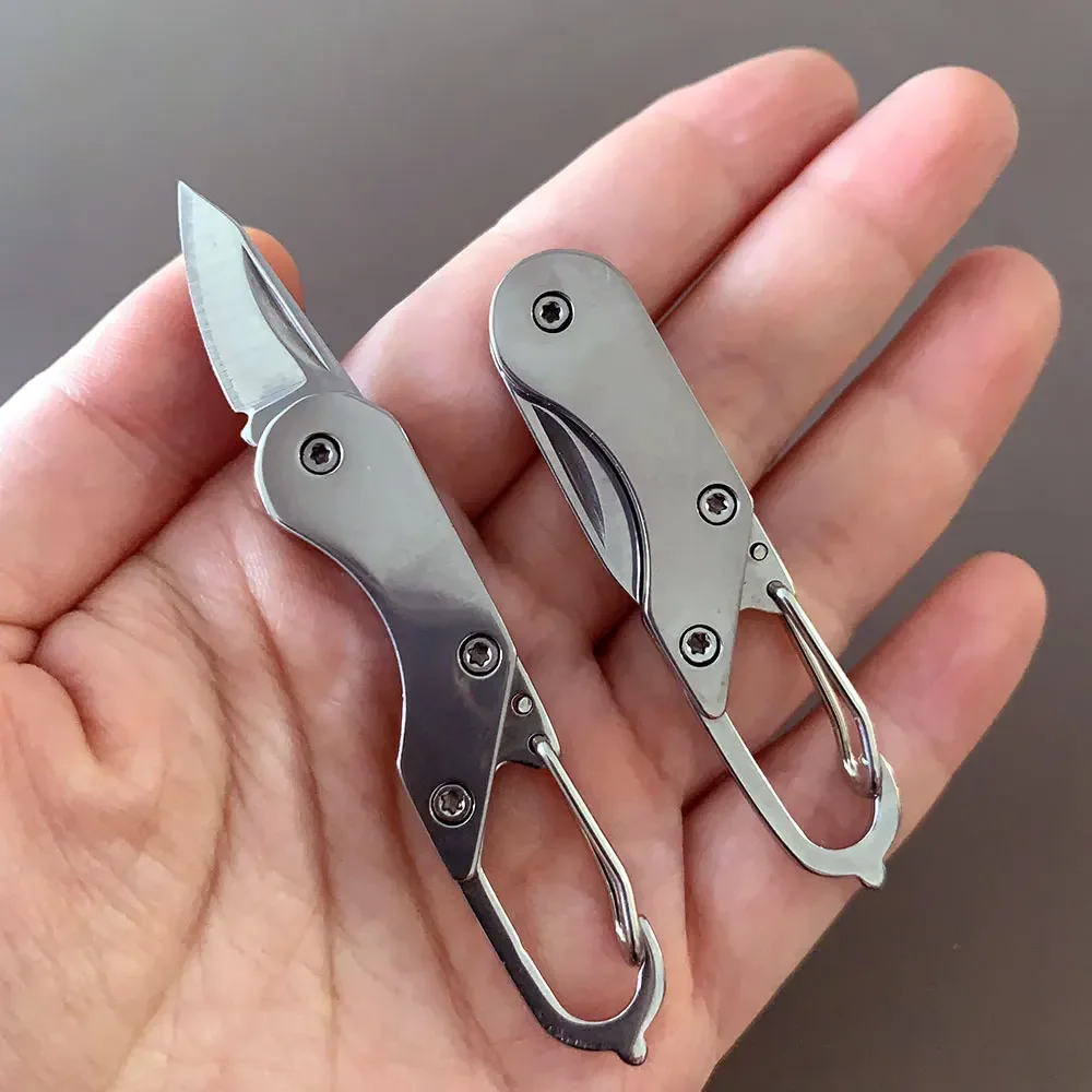 Mini Folding Knife Stainless Steel Knife Outdoor Camping Portable Pocket Keychain EDC Multitools Knives With Buckle