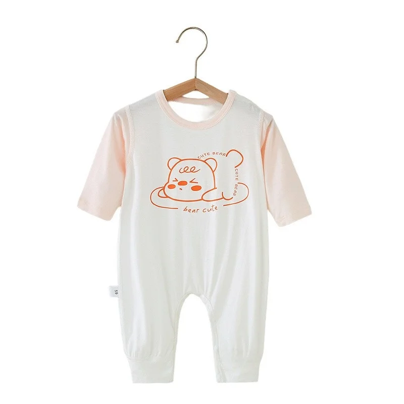 

Brand Baby Summer Thin Long Sve Onesie Ice Silk Modal Spwear Cler Suit round Ne Home Use Hanfu Children's Clothing