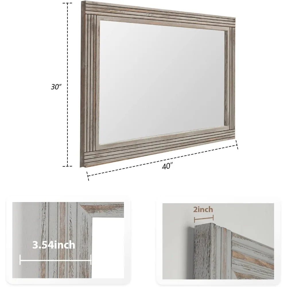 Handmade wooden splicing wall mirror bathroom, vanity mirror, solid wood frame, vertical or horizontal hanging