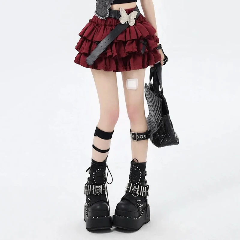 

Y2K Sweet Ruffles Mini Skirts Women Kawaii Lolita Bow Decorate A Line Skirts Japanese High Waist Cute Folds Tutu Cake Skirt New
