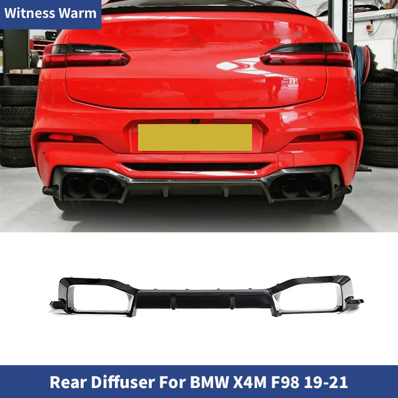 Car Rear Diffuser Bumper Lip Spoiler Carbon Fiber For BMW X4M F98 2019-2021 Body Kit