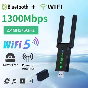 Adaptateur WiFi Bluetooth USB 3.0, 1300Mbps, 2.4G, 5GHz, antenne Wi-Fi double bande 802.11ac, Mini récepteur de carte réseau pour ordinateur sans fil