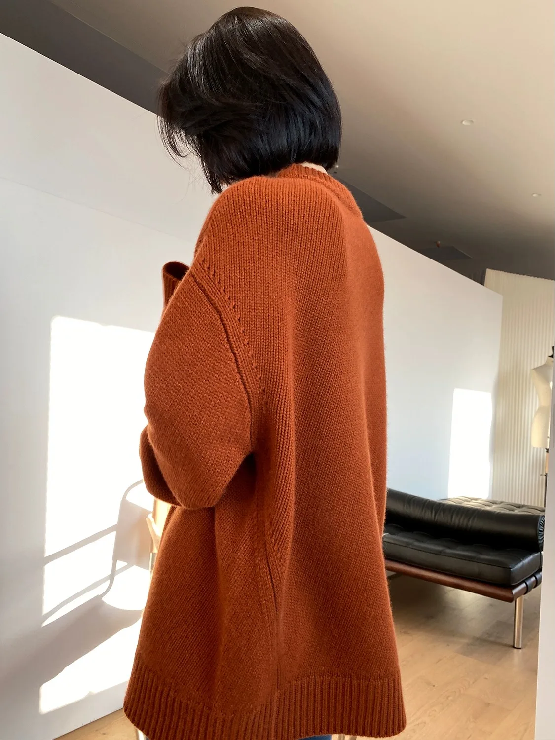 Autumn and winter new round neck 100% pure cashmere sweater pullover women\'s thick loose knitting