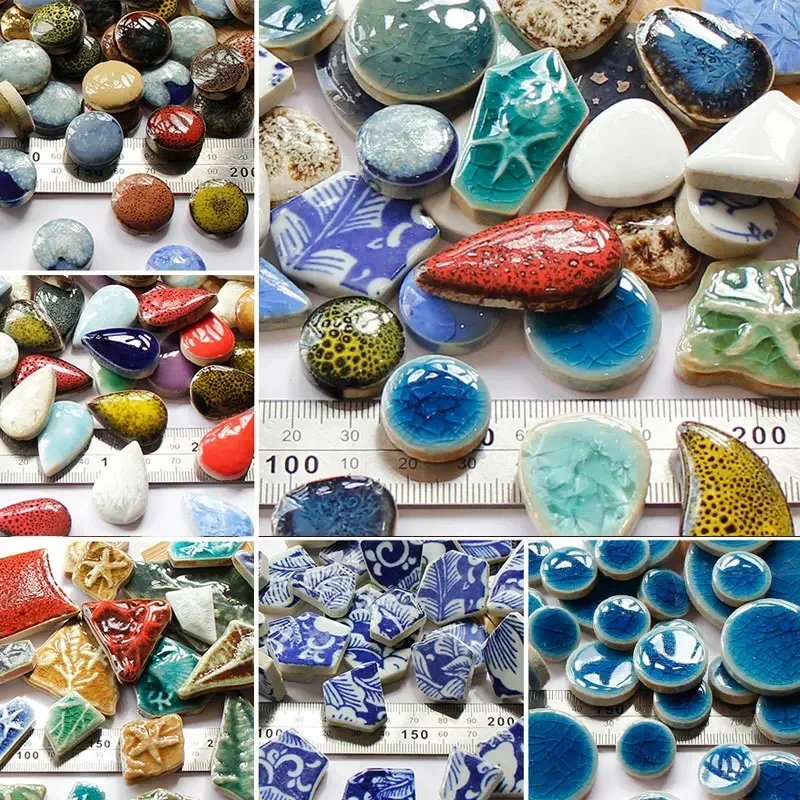 100g Multi Shape Porcelain Mosaic Tiles 5mm/0.18in Thickness Ovoid/Polygon/Round/Square Ceramic Tile DIY Craft Materials