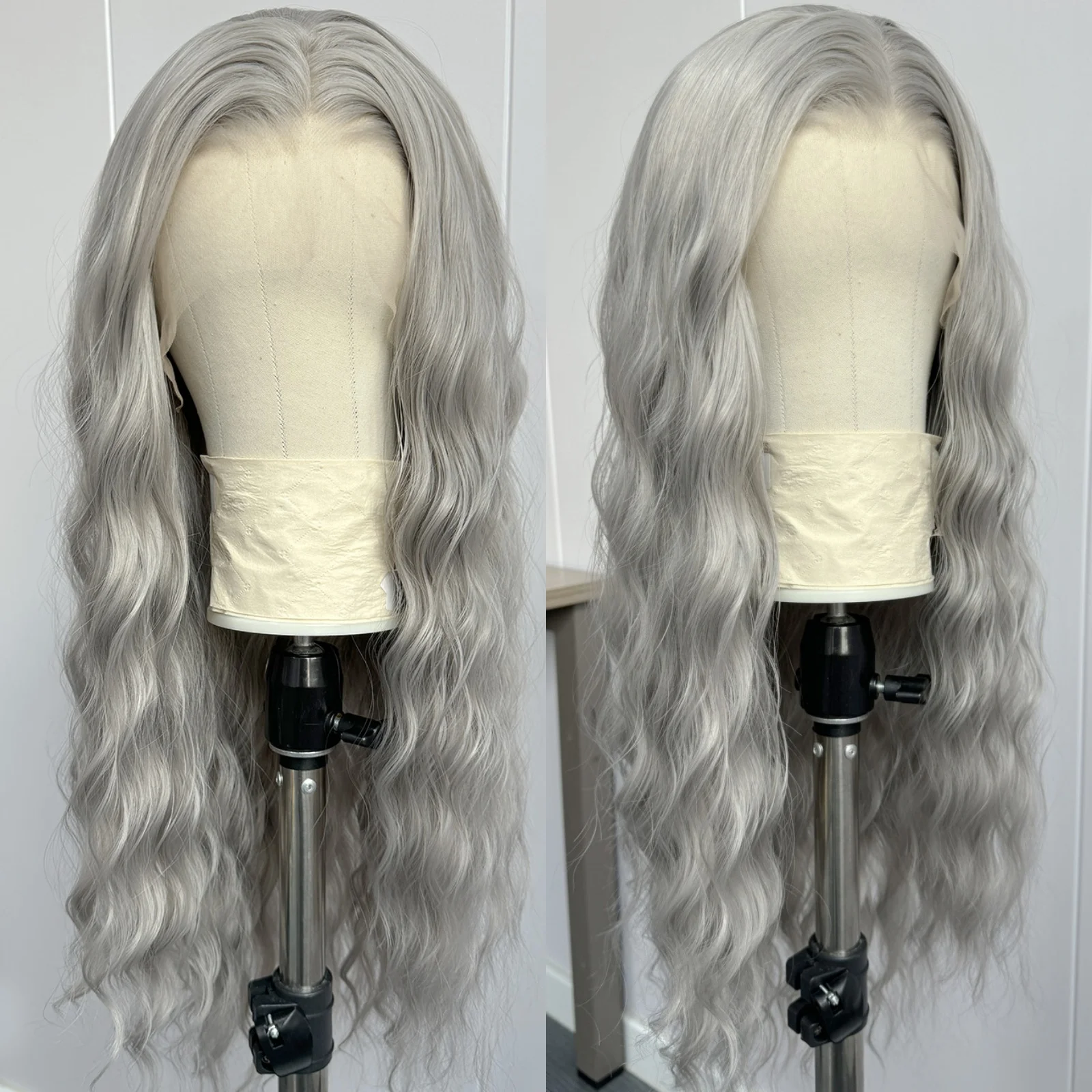 

Silver Blonde Long Curly Wavy 13X4 Lace Front Wigs for Women Silver Grey Loose Deep Curly Gray Colored Synthetic Cosplay Party